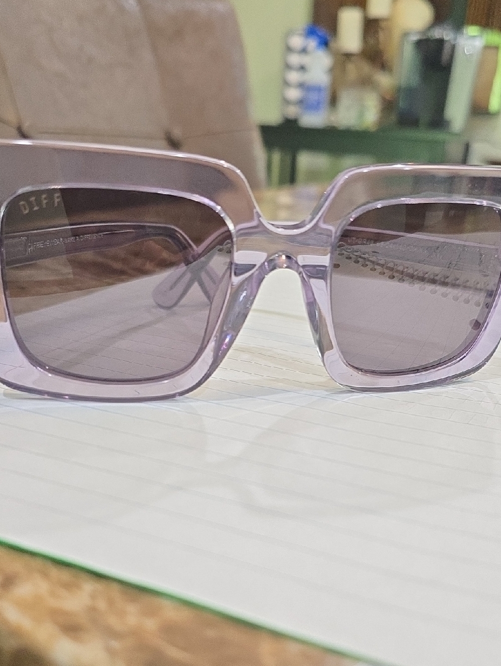 Diff Eyewear Translucent Lavender Acetate Square Sunglasses EUC